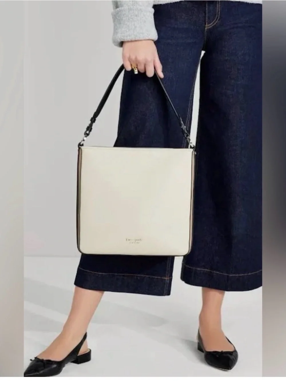 Kate Spade Two-Tone Cream and Black Leather Shoulder Bag